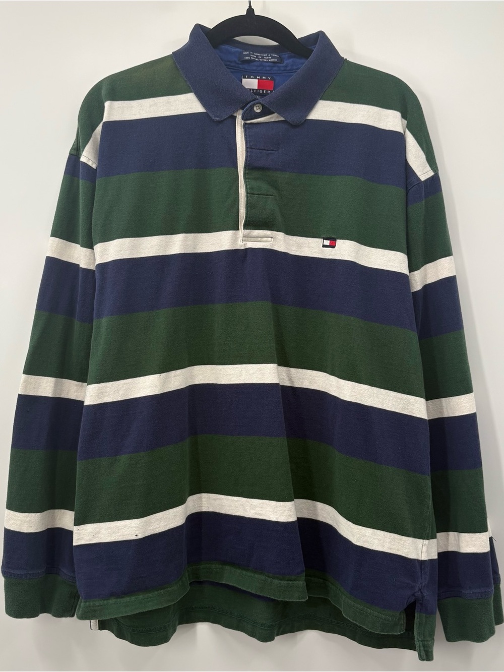 Tommy Hilfiger Men’s Striped Rugby Polo — Green, Navy & White